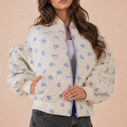 NJ90411-Floral Printed Quilted Oversized Casual Jacket