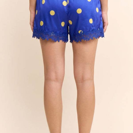 POLKA DOT SATIN LACE TRIM SHORTS
