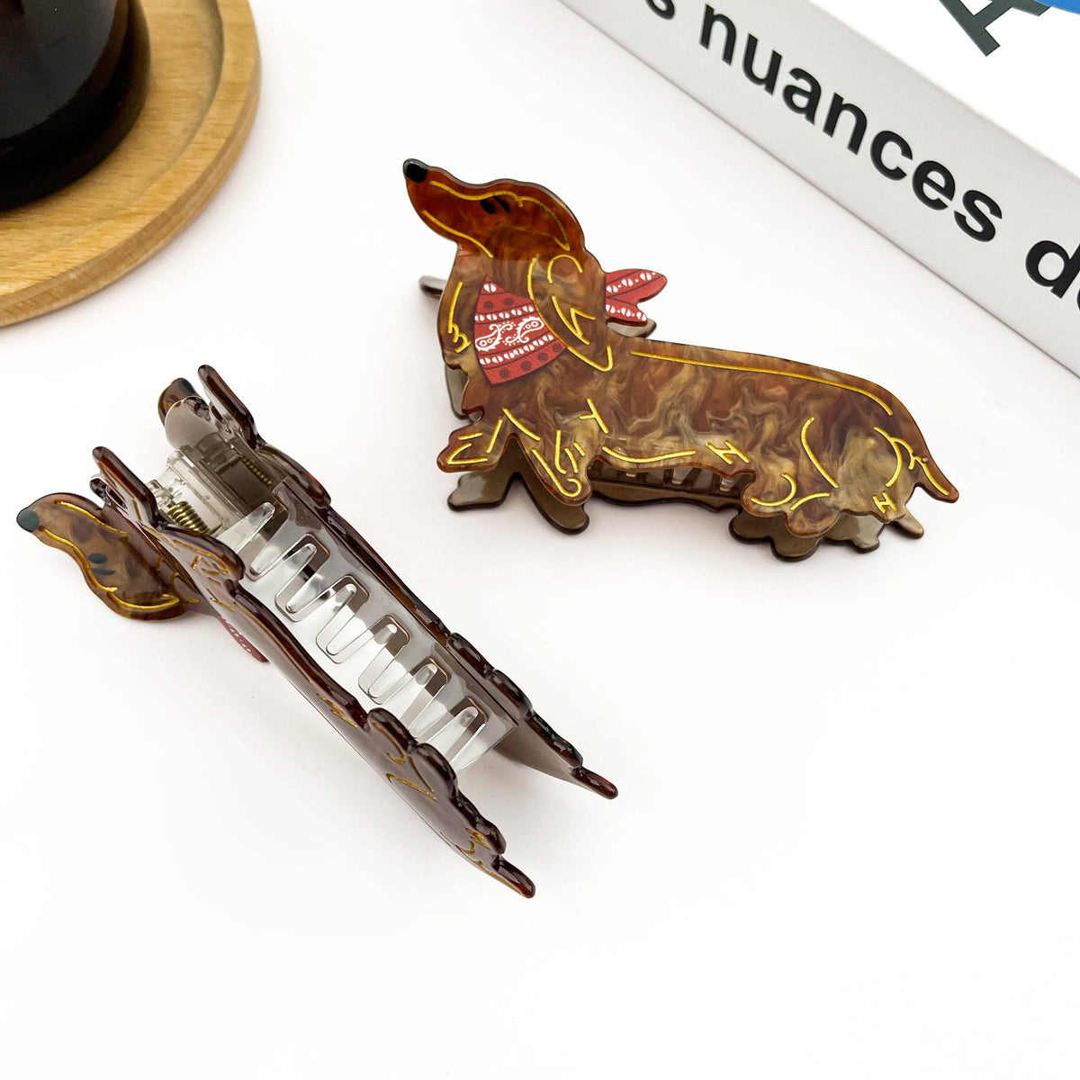 Cute Brown Dog Hair Claw Clip, Dachshund Hair Clip