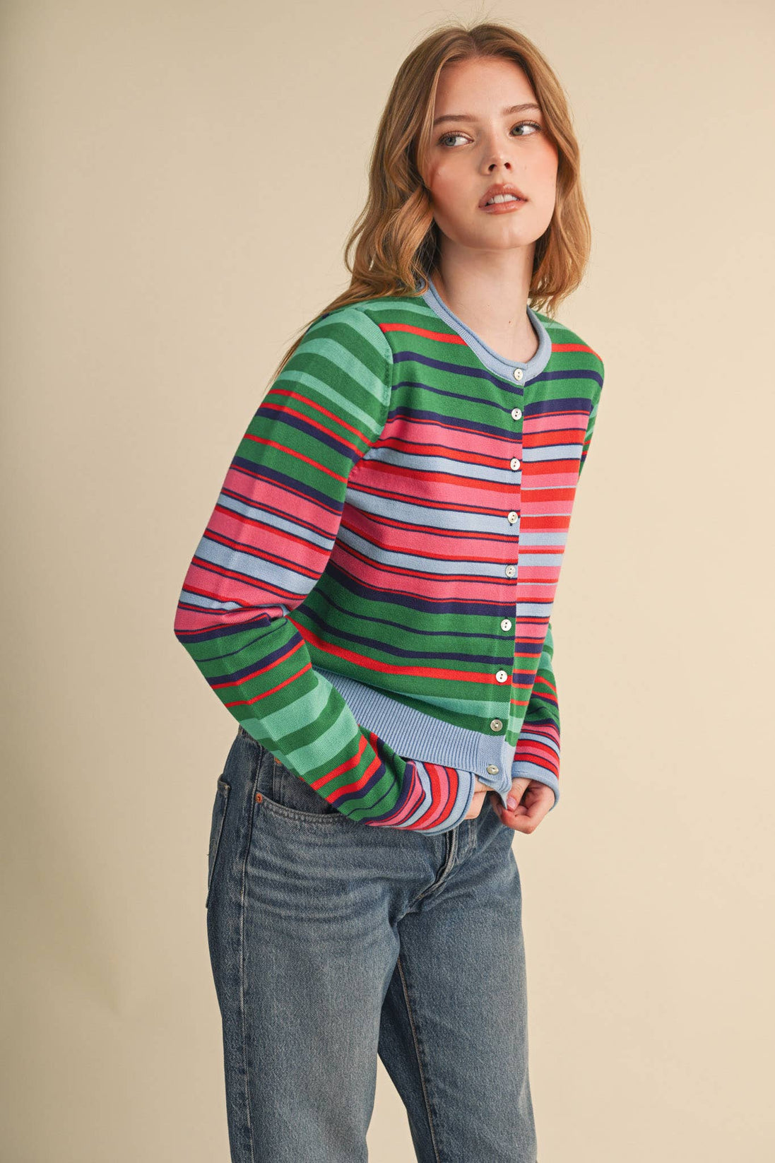 MUTLI-COLOR STRIPED SWEATER CARDIGAN