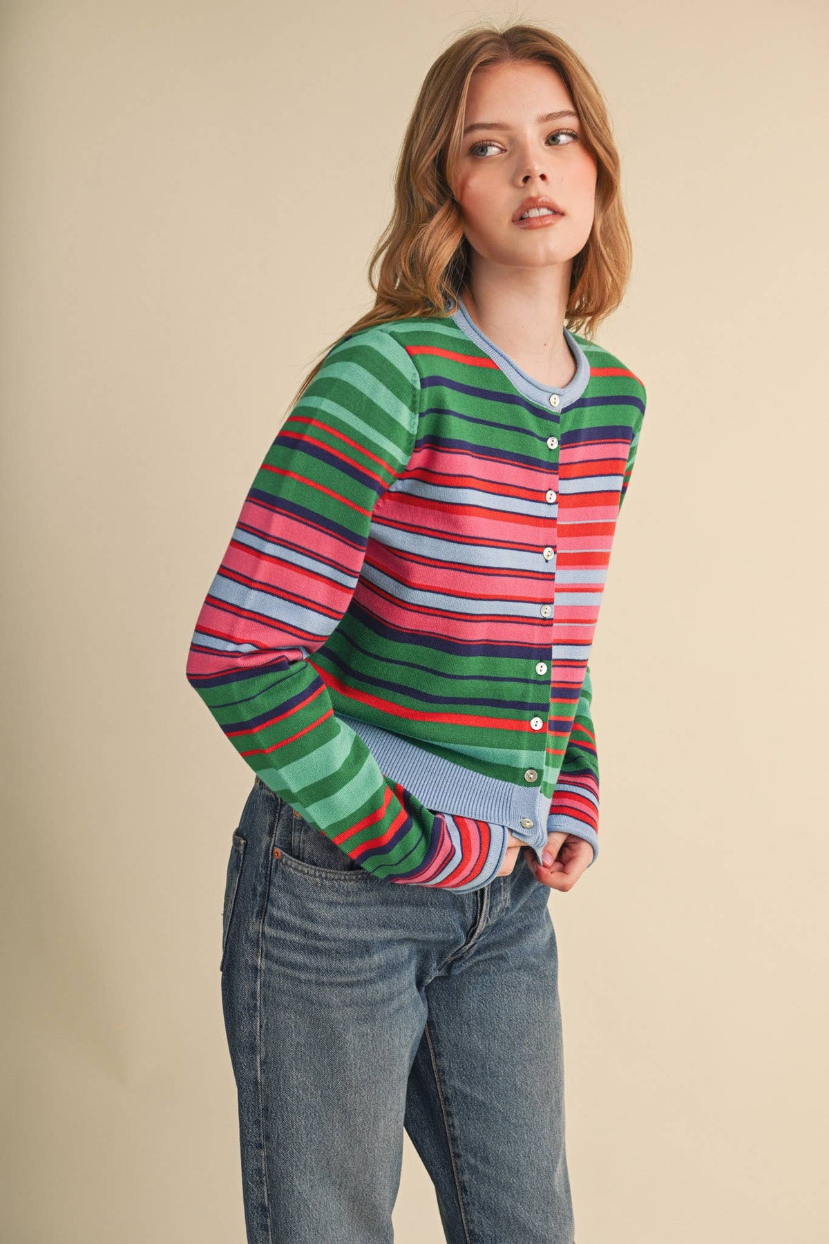 MUTLI-COLOR STRIPED SWEATER CARDIGAN