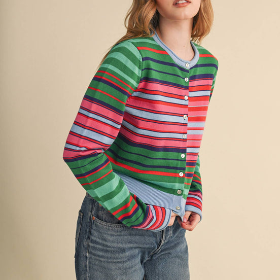 MUTLI-COLOR STRIPED SWEATER CARDIGAN