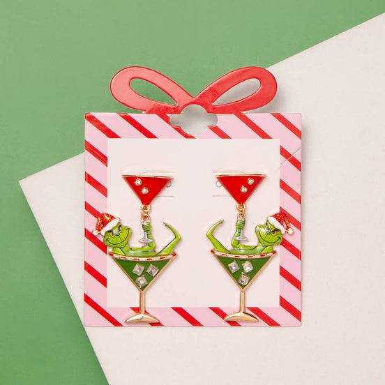 Grinch Christmas Character Martini Earrings