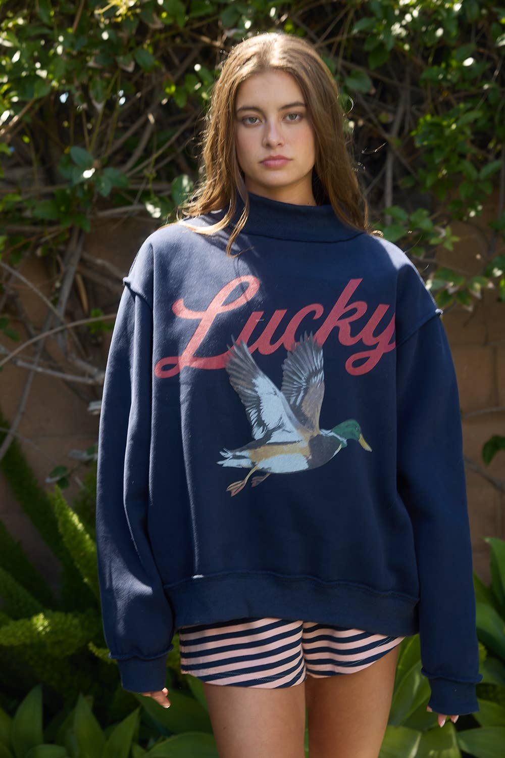 IT2594-MALLARD | 'Lucky & Mallard' Mock-Neck Sweatshirt