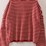 Red and White Button Down Stripe Cardigan