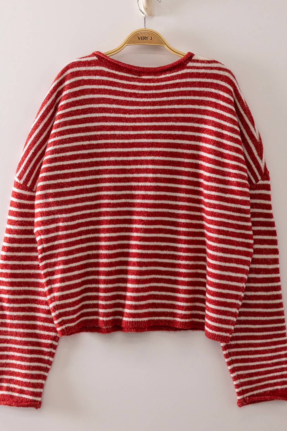 Red and White Button Down Stripe Cardigan
