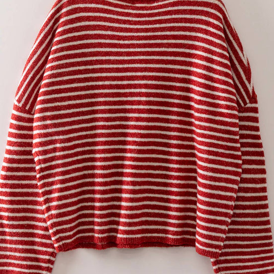 Red and White Button Down Stripe Cardigan
