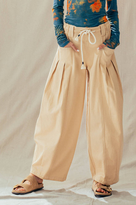 Rope Drawstring Balloon Pants Pleated Front
