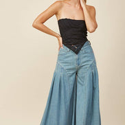 BOHO PLEATED WIDE-LEG DENIM PALAZZO PNTS