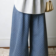 Stripe Button Pleated Drawstring Waist Wide Leg Jeans 4-4X