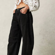 Washed Balloon Leg Denim Jeans High Waist Loose Fit