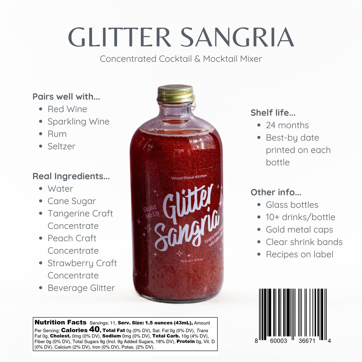 Glitter Sangria Cocktail Mix/Syrup, 16 fl oz