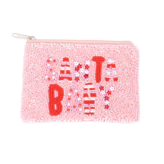 Santa Baby Candy Cane Beaded Coin Bag