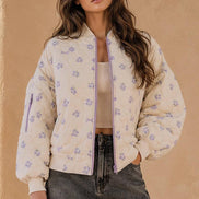 NJ90411-Floral Printed Quilted Oversized Casual Jacket