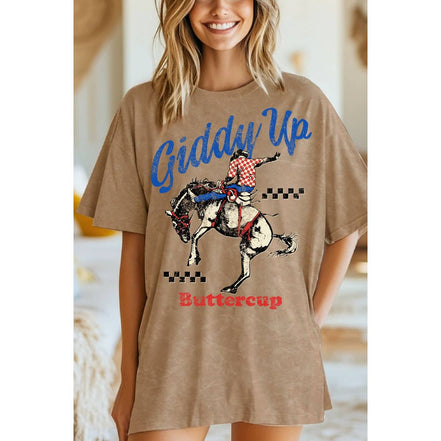 GIDDY UP BUTTERCUP OVERSIZED MINERAL GRAPHIC TEE