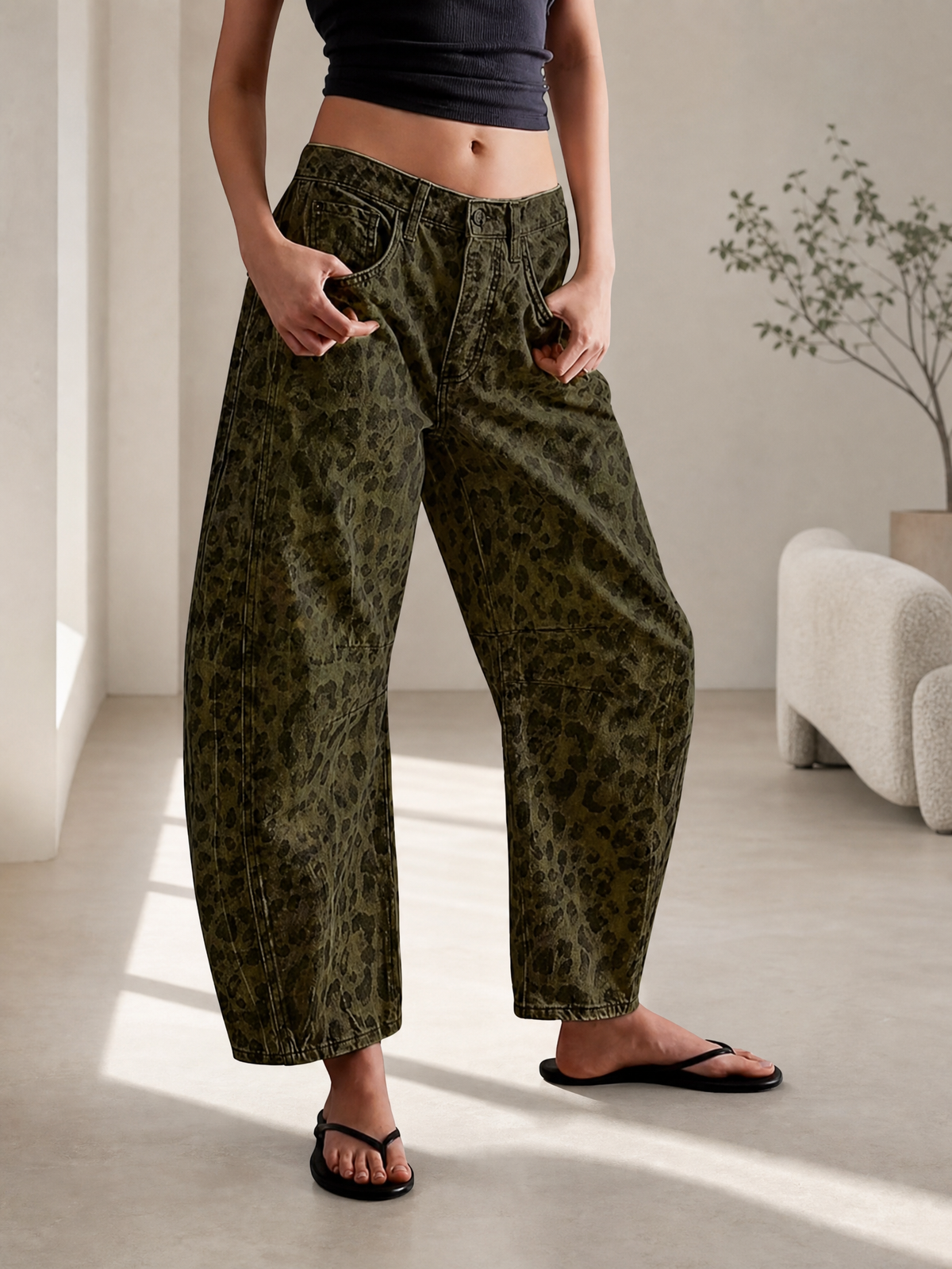 Washed Balloon Leg Denim Jeans High Waist Loose Fit