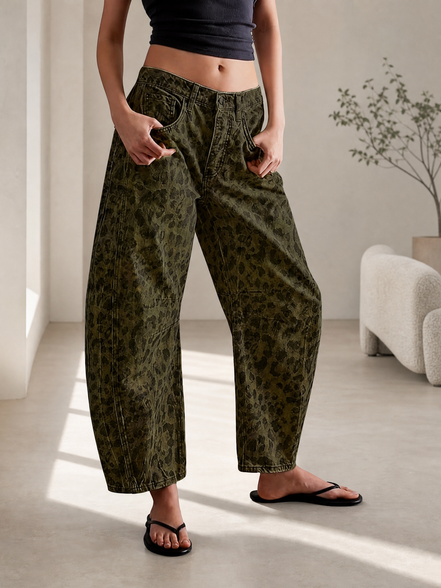 Washed Balloon Leg Denim Jeans High Waist Loose Fit