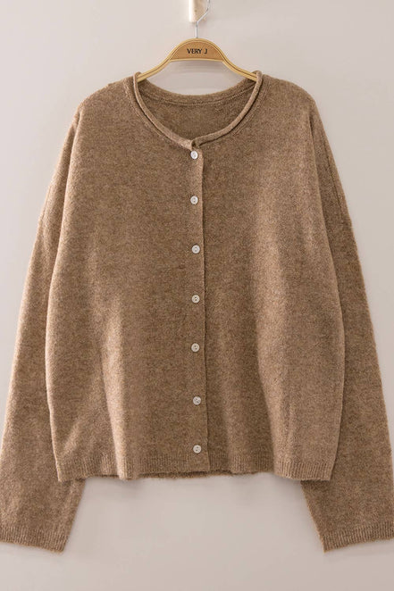 12W3789N-Soft Touch Button Cardigan