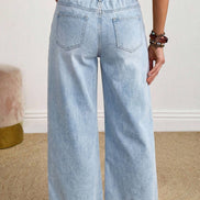 Solid Color Square Patch Pocket Ankle-length Barrel Jeans