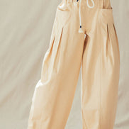 Rope Drawstring Balloon Pants Pleated Front