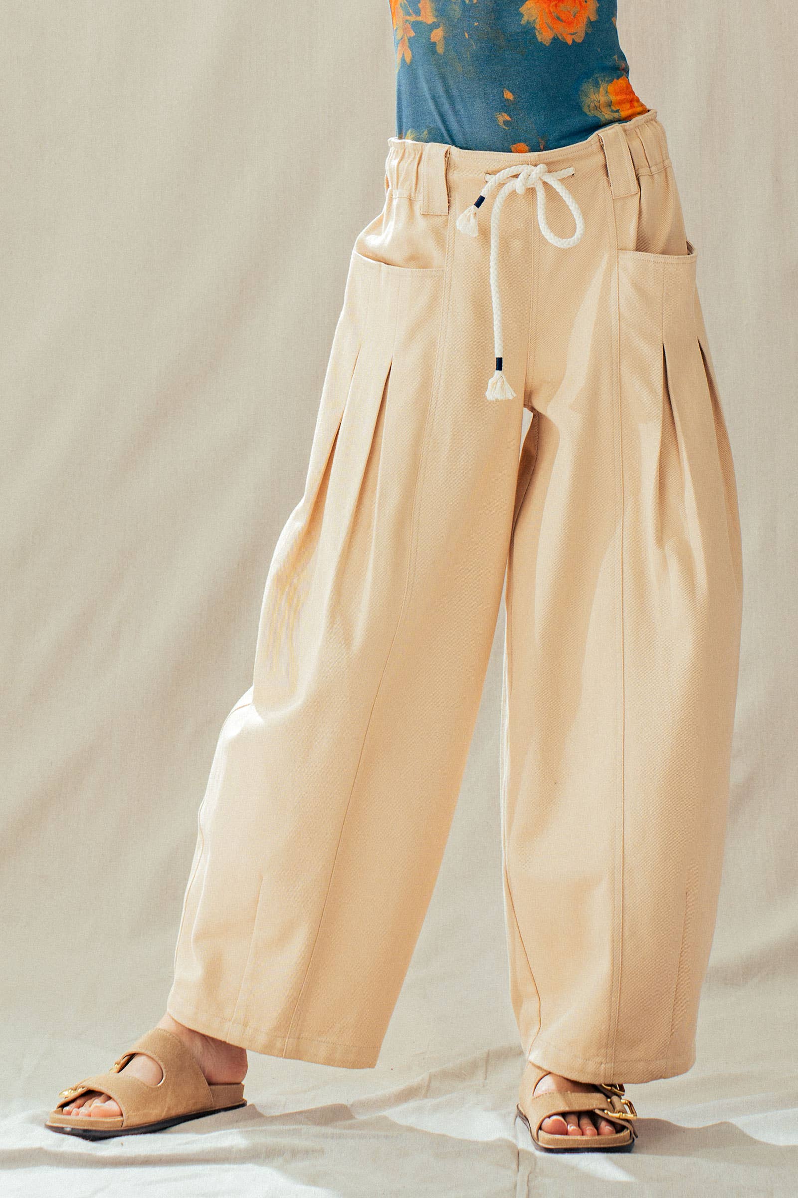 Rope Drawstring Balloon Pants Pleated Front