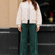 NJ90411-Floral Printed Quilted Oversized Casual Jacket