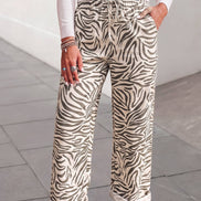 Western Zebra Pattern Elastic Waist Pocket Pants | S-XL