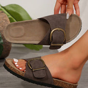 Buckle Decor Faux Suede Thick Sole Slippers
