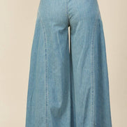 BOHO PLEATED WIDE-LEG DENIM PALAZZO PNTS