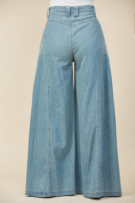 BOHO PLEATED WIDE-LEG DENIM PALAZZO PNTS