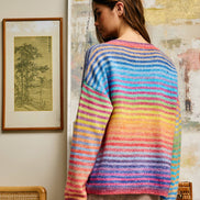 Rainbow Space-Dye Striped Button-Down Cardigan