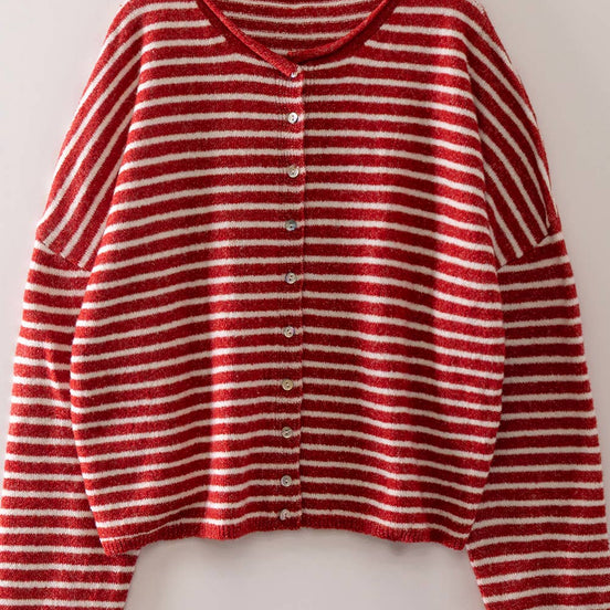 Red and White Button Down Stripe Cardigan