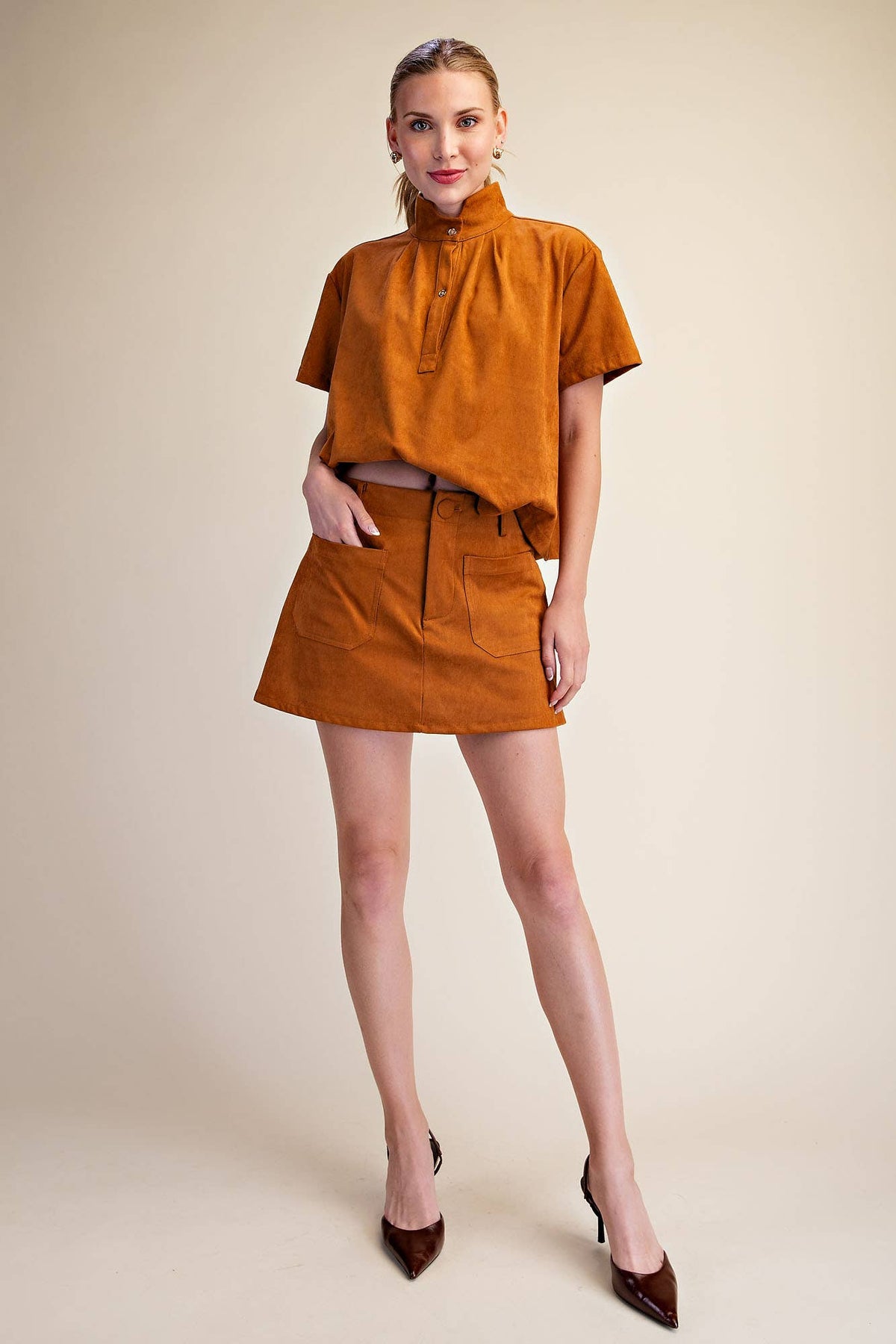 Suede-Look Soft Brush Stretchy Skort