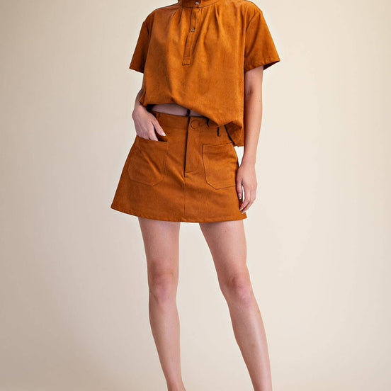 Suede-Look Soft Brush Stretchy Skort