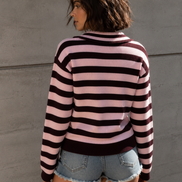 Striped Zip-Up Mockneck Sweater