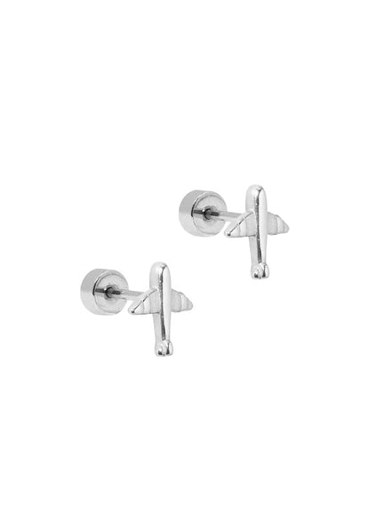 airplane screwback stud silver earrings