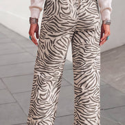 Western Zebra Pattern Elastic Waist Pocket Pants | S-XL