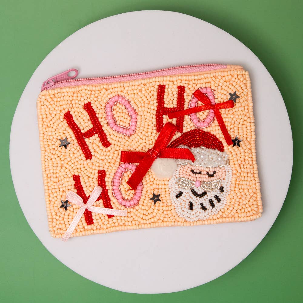 Ho Ho Ho Beaded Santa Coin Bag