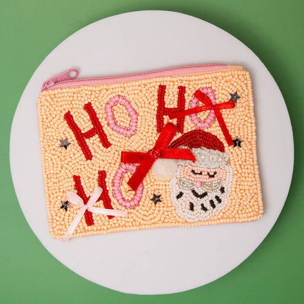 Ho Ho Ho Beaded Santa Coin Bag