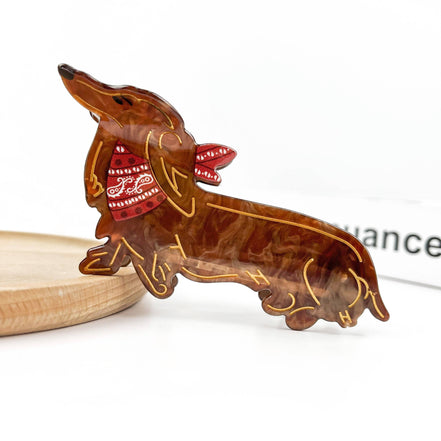 Cute Brown Dog Hair Claw Clip, Dachshund Hair Clip
