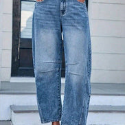 Washed Balloon Leg Denim Jeans High Waist Loose Fit