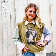The Brahma Bull Boxy Tank- Olive Green 