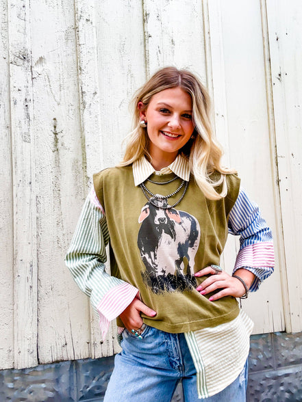 The Brahma Bull Boxy Tank- Olive Green 