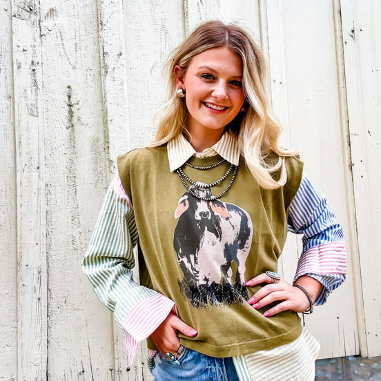 The Brahma Bull Boxy Tank- Olive Green 