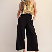 Polka Dot Tie Halter Neck Metallic Top