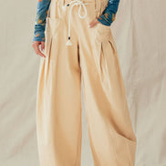 Rope Drawstring Balloon Pants Pleated Front