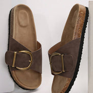 Buckle Decor Faux Suede Thick Sole Slippers