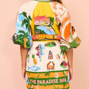 Colorful Vacation Print Mini Shirt Dress