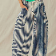 Rope Drawstring Balloon Pants Pleated Front