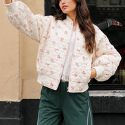 NJ90411-Floral Printed Quilted Oversized Casual Jacket